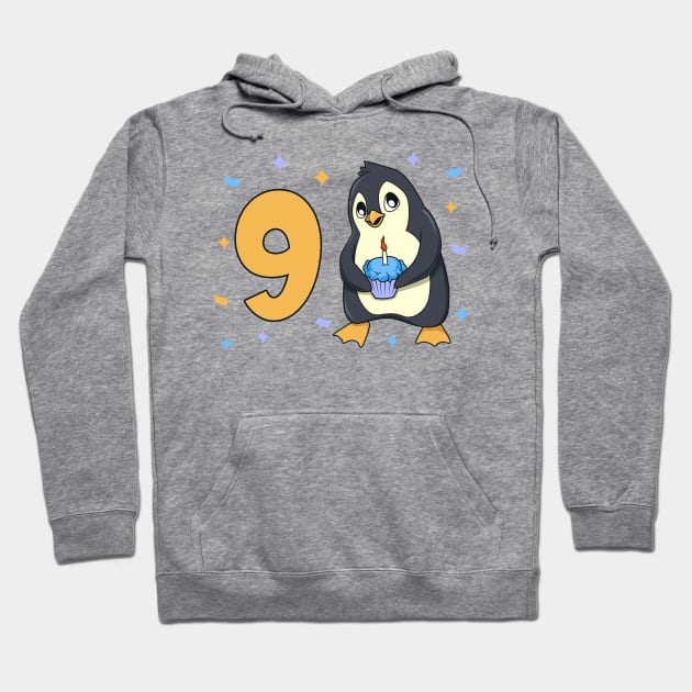 I am 9 with penguin - kids birthday 9 years old Hoodie by Modern Medieval Design